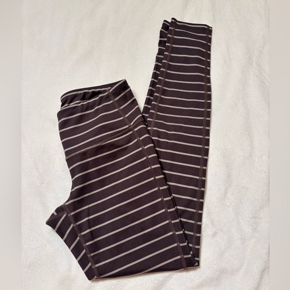 Athleta Chatarunga Brown and Cream Striped Leggings